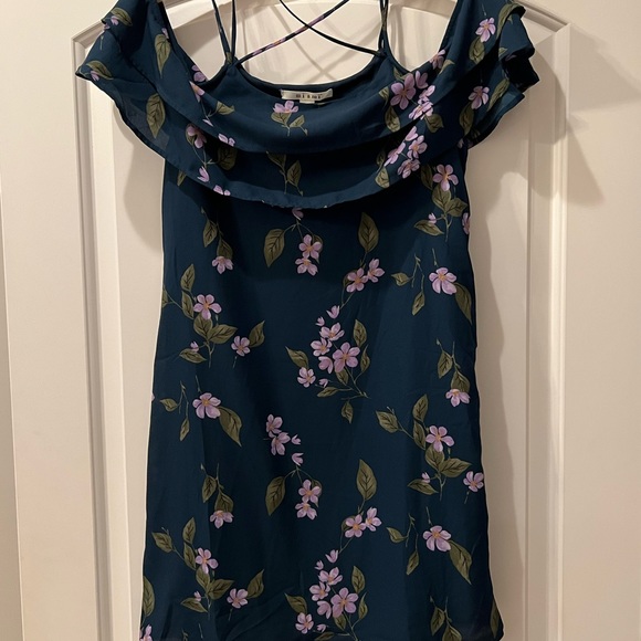 Cute spaghetti strap green floral dress with purple flowers - Picture 1 of 1